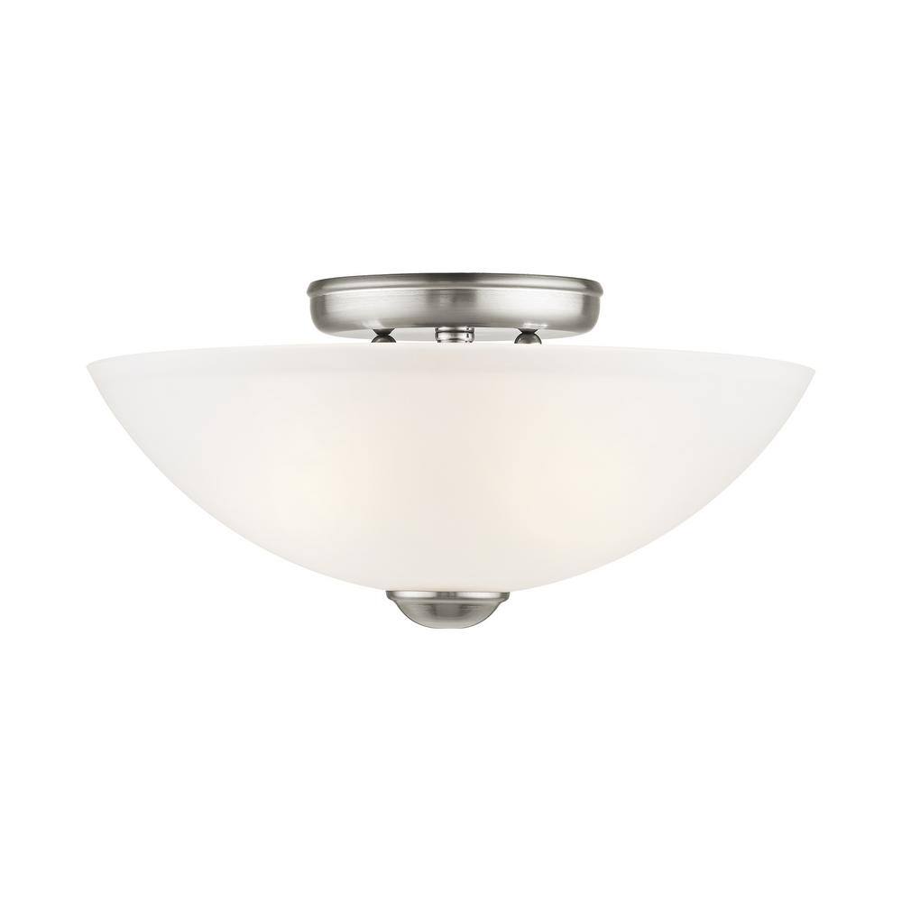 Stonecrest 13 in. 2-Light Brushed Nickel Flush Mount with Satin Glass - Hercitys