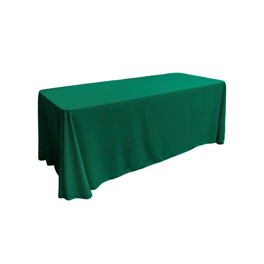 90 in. x 132 in. Teal Polyester Poplin Rectangular Tablecloth - Hercitys