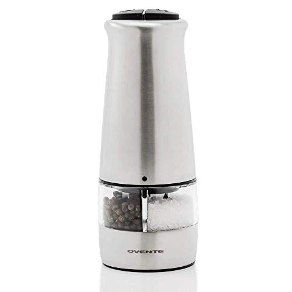 Stainless Steel Silver 2-in-1 Automatic Electric Salt and Pepper Grinder, Battery Operated, 6 AAA - Hercitys