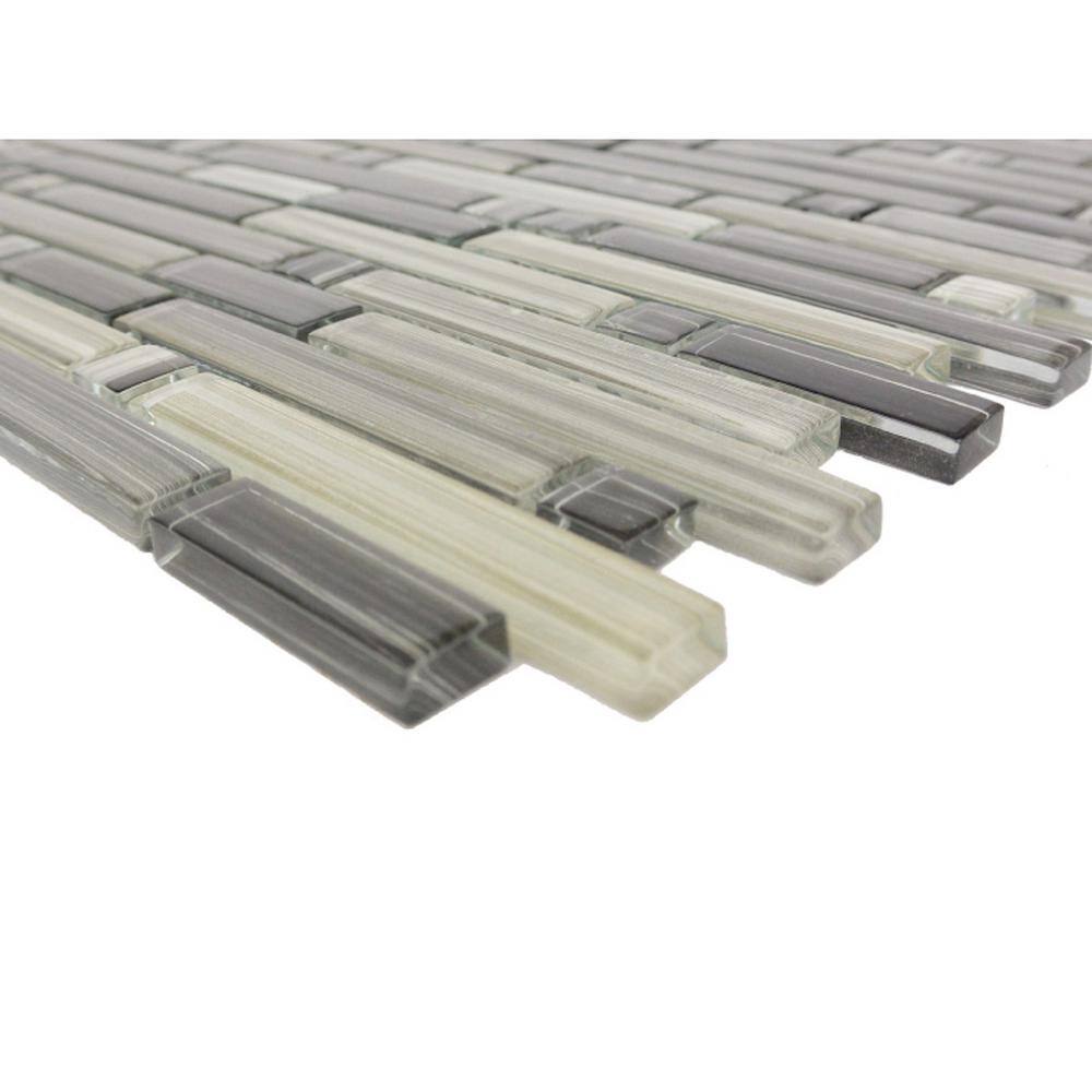 Handicraft Glossy Beige Gray & Black 12 in. x 12 in. Linear Mosaic Stained Glass Wall & Pool (1 Sq. Ft./Piece) - Hercitys