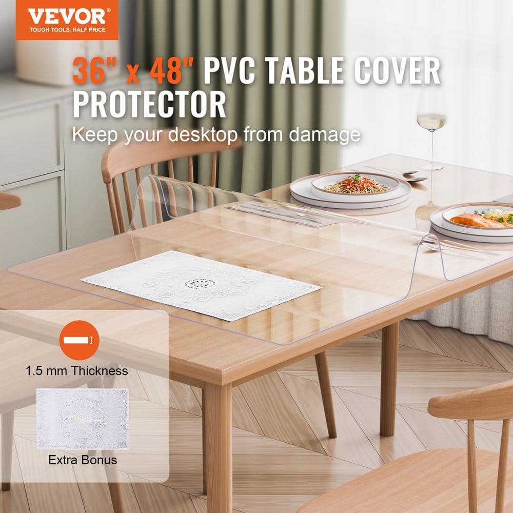 Plastic Table Cover 36 x 48 in. 1.5 mm Thick Clear Table Protector Rectangle PVC Desk Mat Waterproof and Cleaning Nature - Hercitys