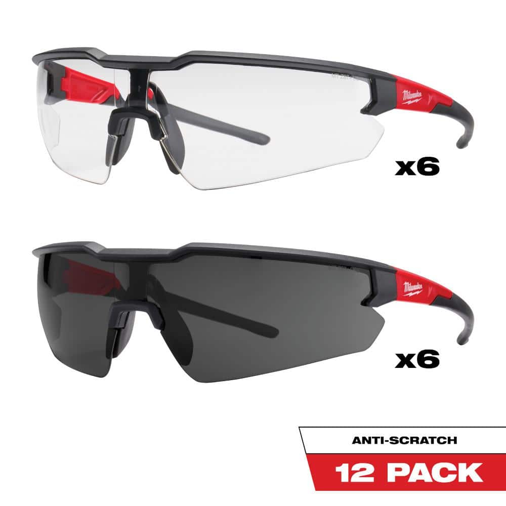 Safety Glasses with Clear Anti-Scratch Lenses and Safety Glasses with Tinted Anti-Scratch Lenses (6-Pack) - Hercitys