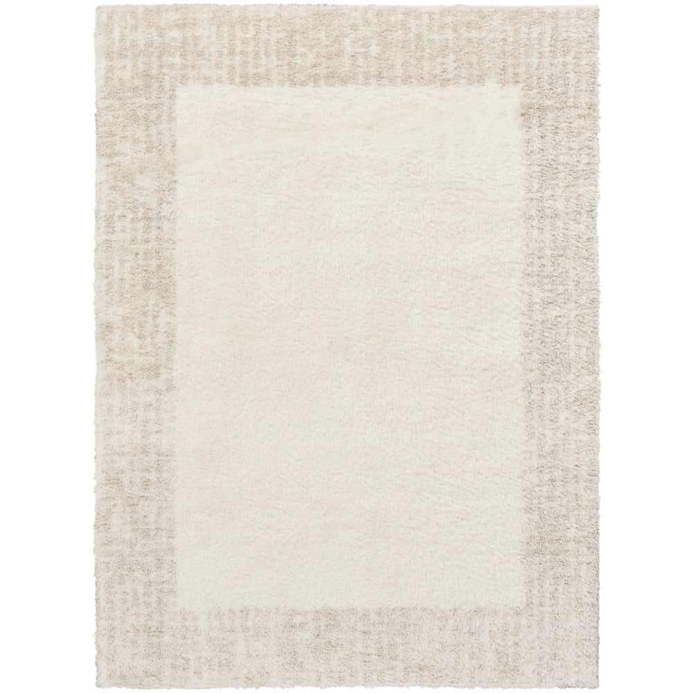 Pacific Shag Ivory Beige 5 ft. x 7 ft. Geometric Contemporary Area Rug - Hercitys