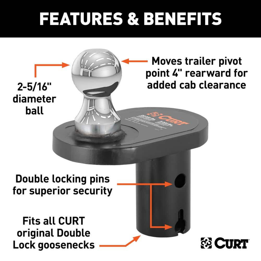 Double Lock 2-5/16″ Offset Gooseneck Ball (4″ Rearward Offset) - Hercitys