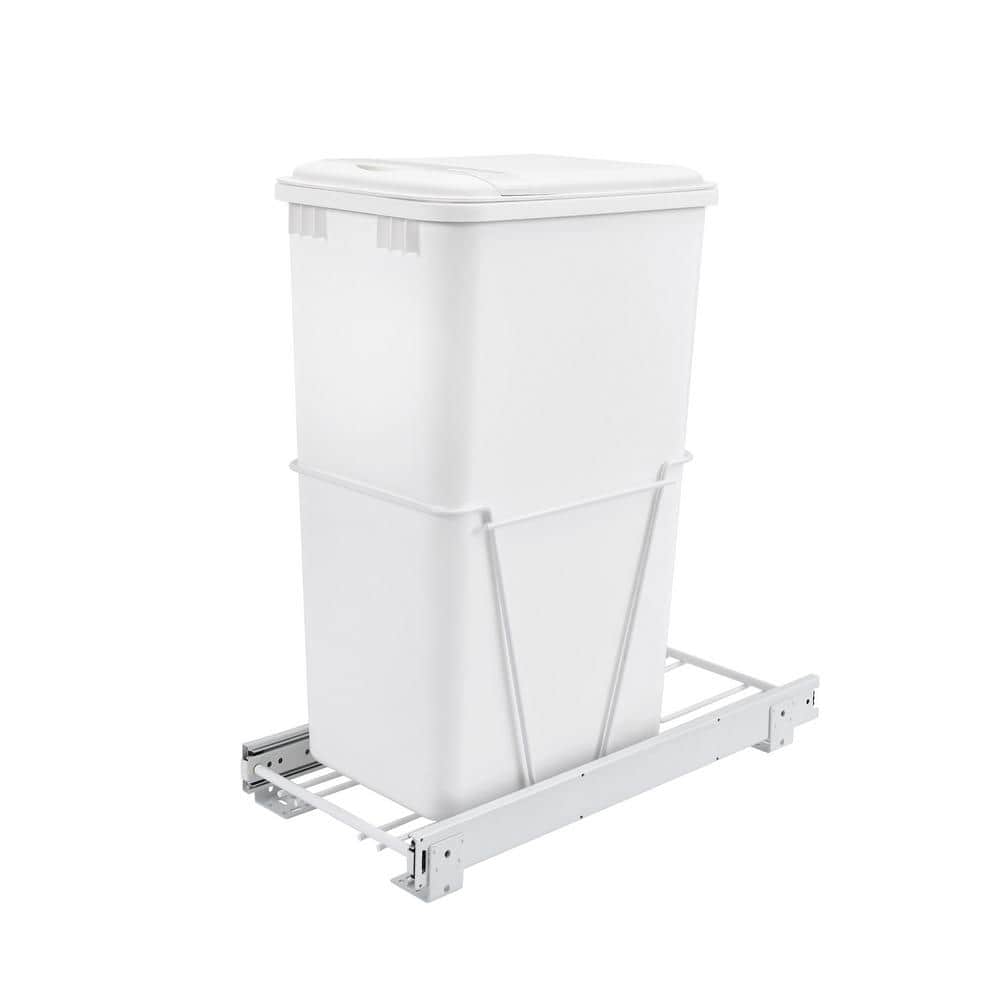 White Single 50 qt. Pullout Trash Can for Kitchen Cabinet - Hercitys