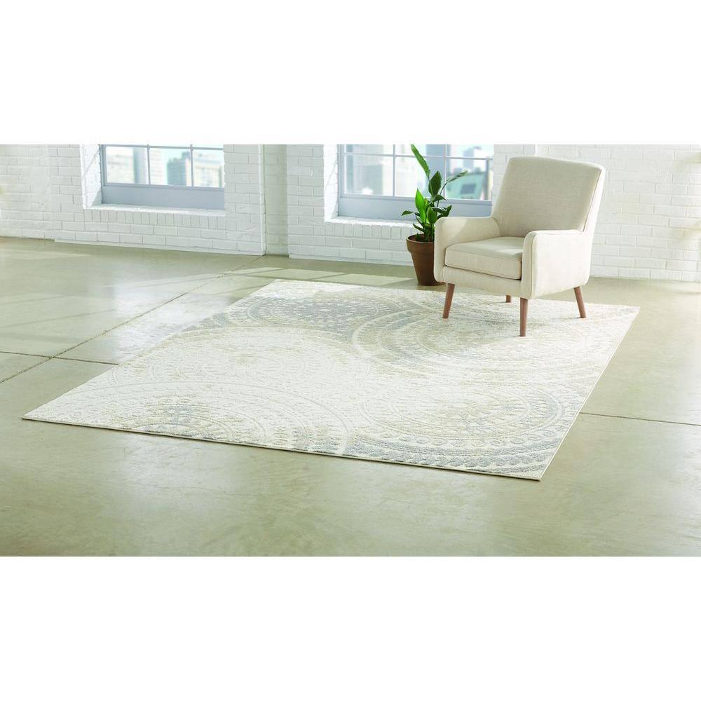 Spiral Medallion Ivory 5 ft. x 7 ft. Area Rug - Hercitys