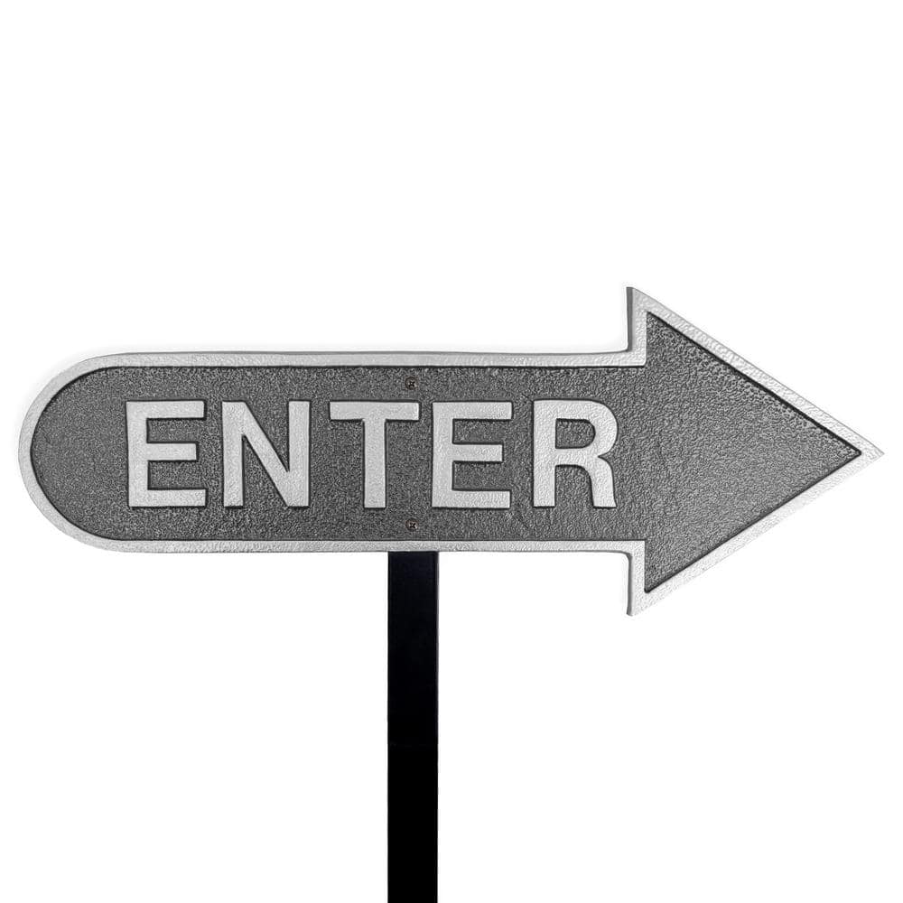 6″ x 15.5″ Right Arrow Enter Statement Plaque Sign with Lawn Stake-Swedish Iron - Hercitys
