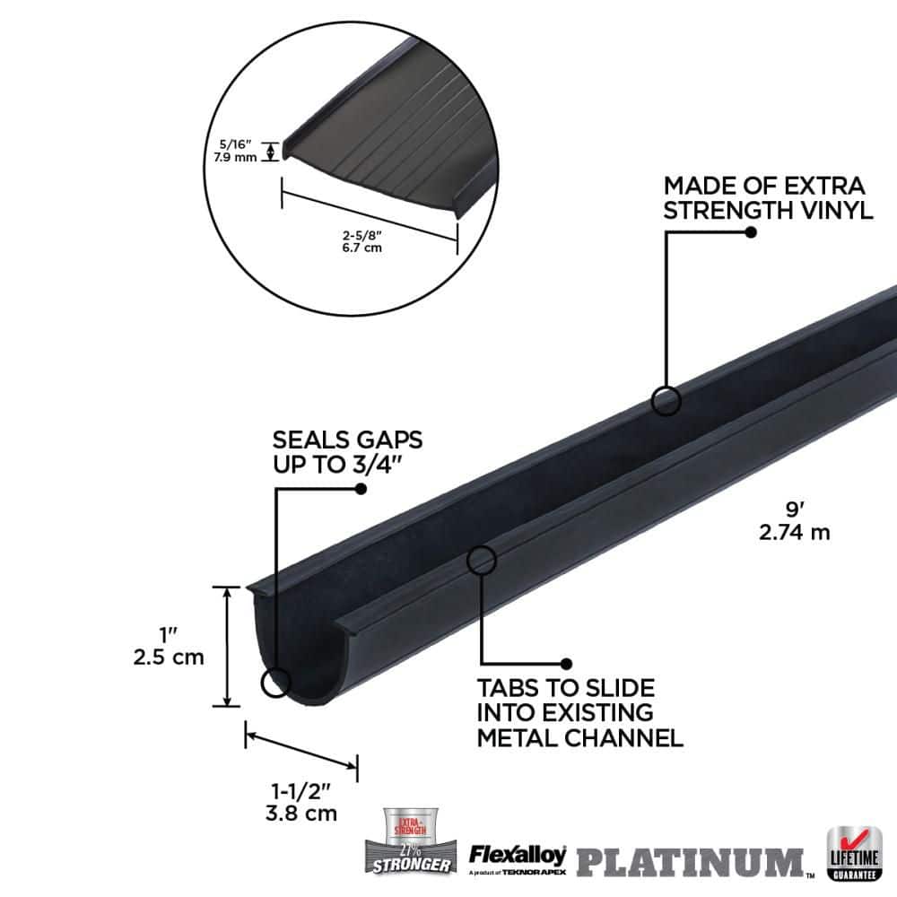 PLATINUM™/FLEX ALLOY® 2.5 in. x 9 ft. Black Vinyl Replacement for Garage Door Weatherstripping - Hercitys