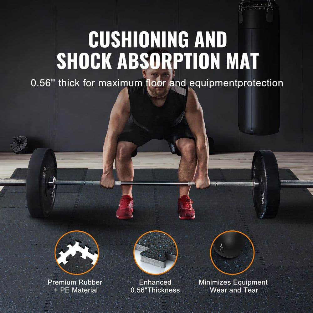 Gym Floor Mats, Black and Blue, 24 in. W x 24 in. L x 0.56 in. T, Rubber Top with Foam, Gym Flooring Mat, (48 sq. ft. ) - Hercitys