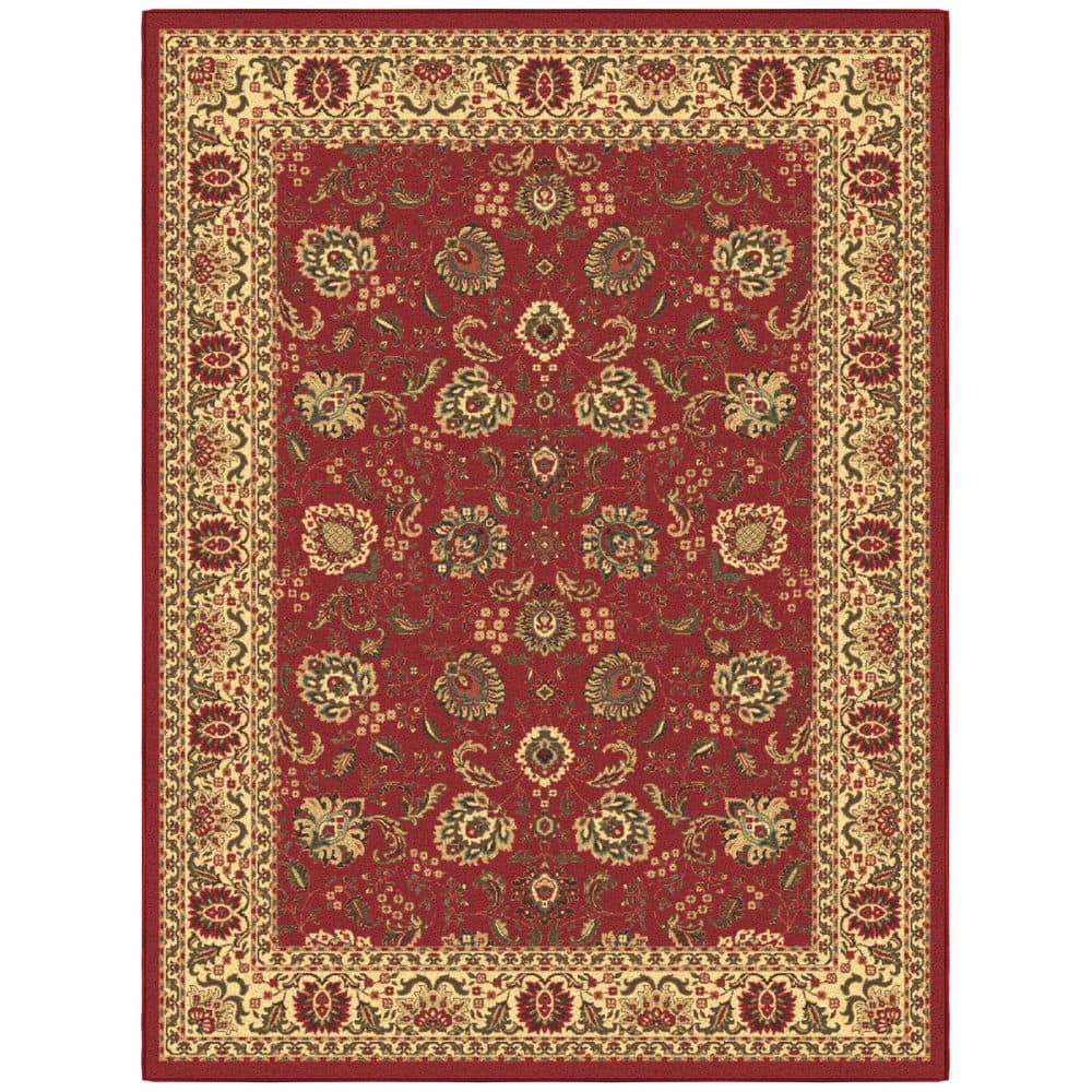 Ottohome Collection Non-Slip Rubberback Oriental Design 5×7 Indoor Area Rug, 5 ft. x 6 ft. 6in., Dark Red - Hercitys