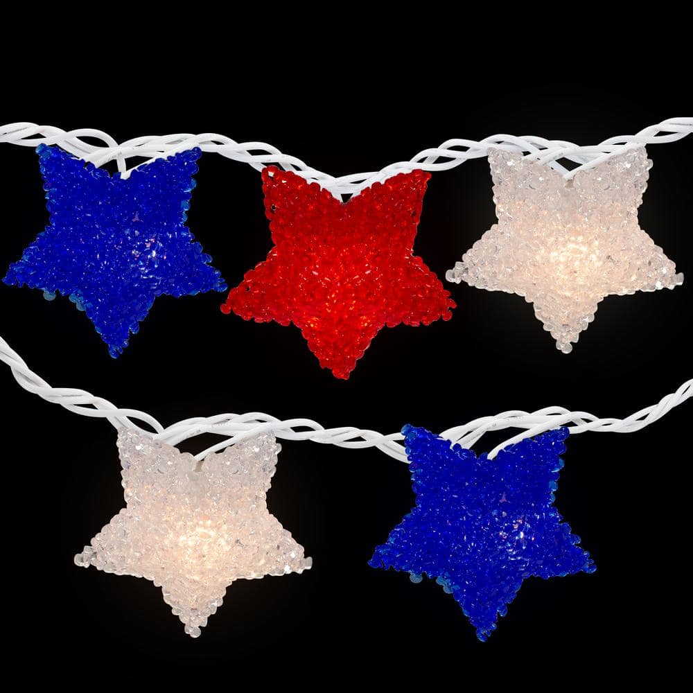 Set of 10 Clear Incandescent Light 4th of July Star Christmas Lights with White Wire - Hercitys