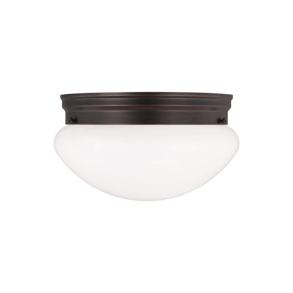 Webster 9.5 in. 2-Light Bronze Classic Flush Mount with White Glass Shade - Hercitys