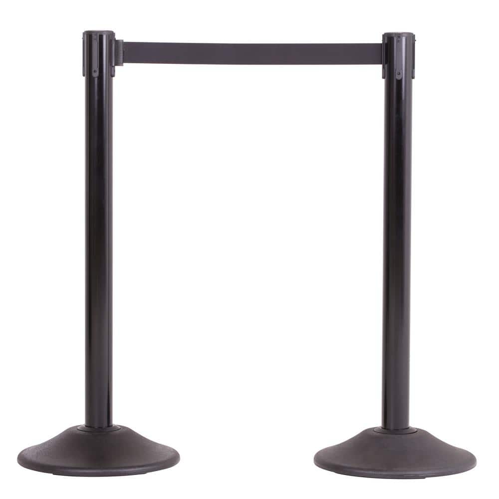 US Weight Heavy-Duty Black Premium Steel Stanchion with 7.5 ft. Black Retractable Belt (2-Pack) - Hercitys