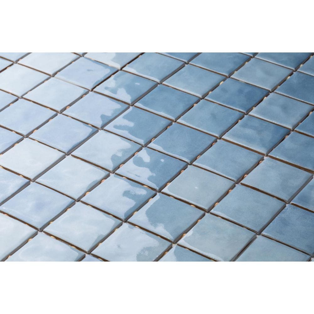 Noronha Agua Blue 3 in x 3 in. Glossy Ceramic Stone Look Mosaic Tile (17.11 sq. ft./Case) - Hercitys