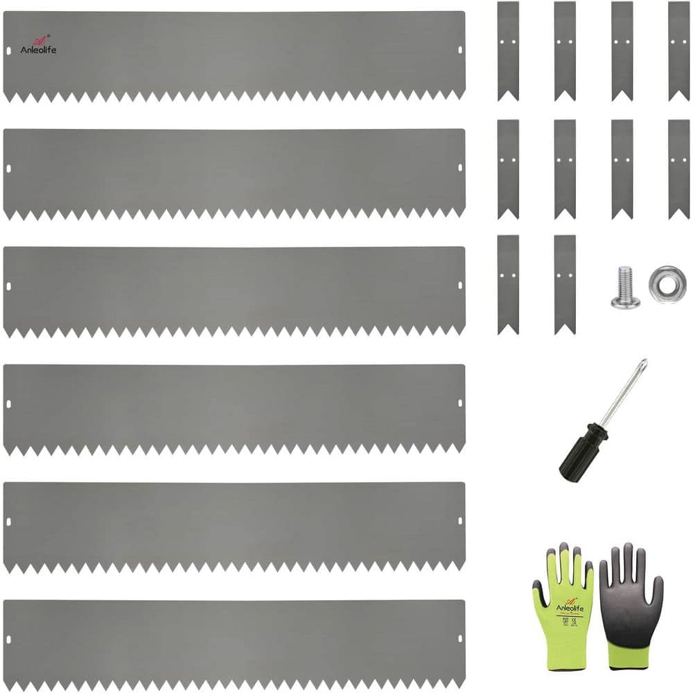 6 Pack 40 in. L x 8 in. H Quartz Grey Steel Garden Landscape Edging for Straight/Mild Curved Lines w/ Gloves & 10 Stakes - Hercitys