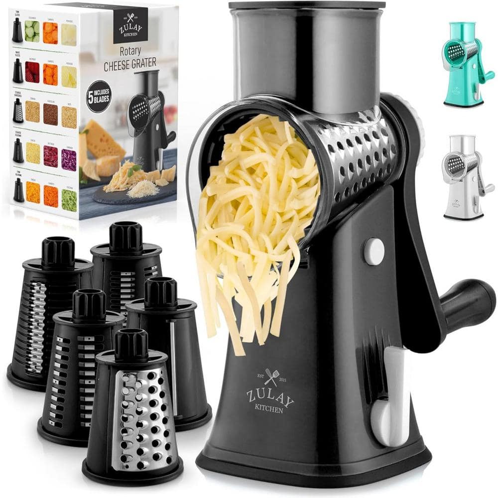 Rotary Cheese Grater-Black Stainless Steel Hand Crank with 5-Blades - Hercitys