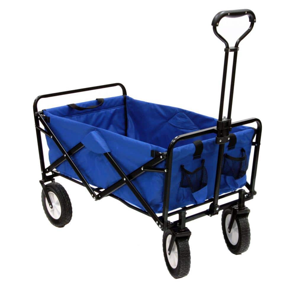 Collapsible Folding Steel Frame Outdoor Garden Utility Wagon, Blue - Hercitys