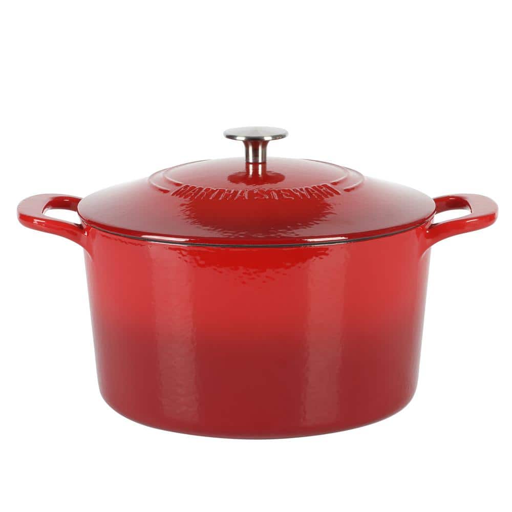 7 qt. Gatwick Enameled Cast Iron Dutch Oven in Red Ombre with SS, Knob Lid, 1-Set - Hercitys