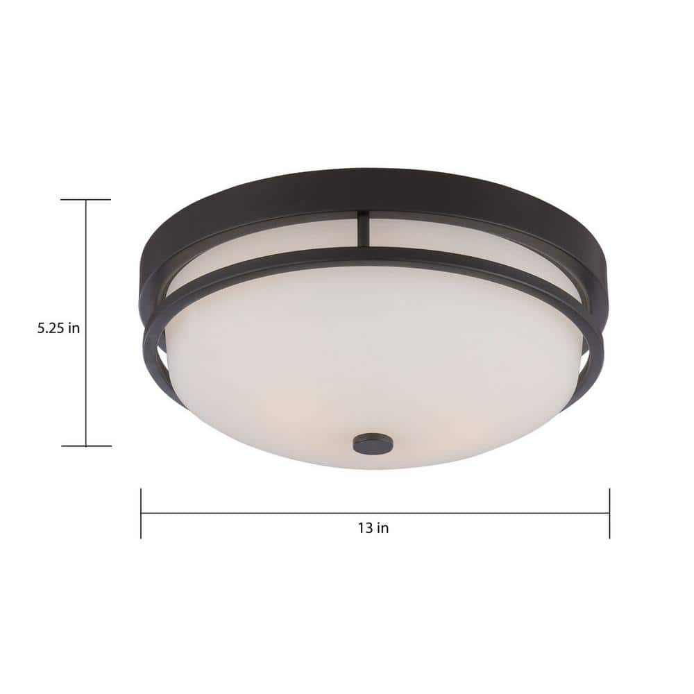 Neval 13 in. 2-Light Sudbury Bronze Transitional Semi-Flush Mount with Satin White Glass Shade and No Bulbs Included - Hercitys