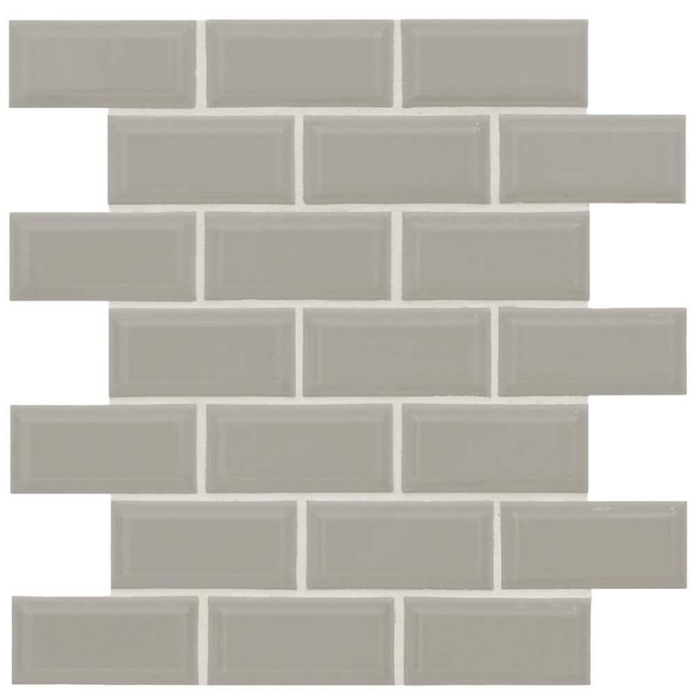 Retro Gray Beveled Subway 12 in. x 12 in. x 0.24 in. Glossy Porcelain Mesh-Mounted Mosaic Wall Tile (14.85 sq. ft./Case) - Hercitys