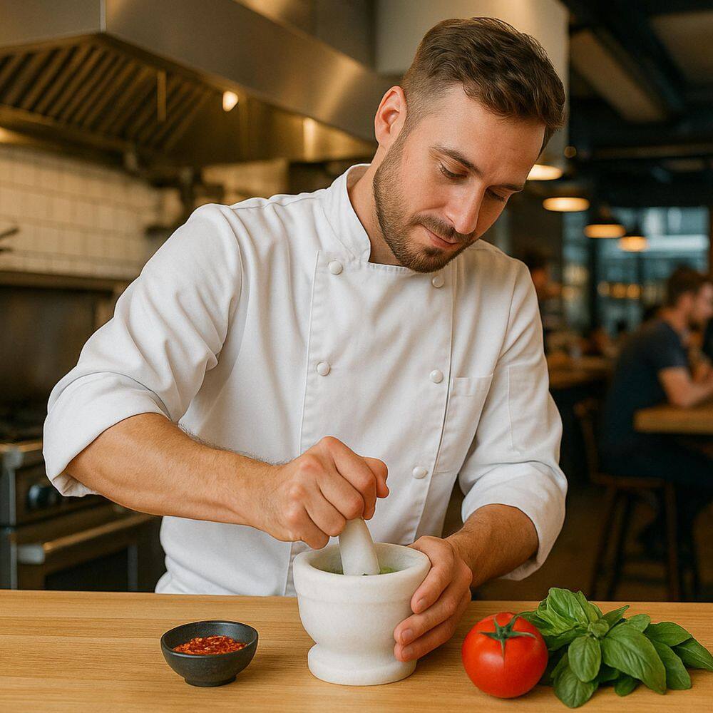 Natural Marble Mortar Off-White and Pestle Spice Grinder Set Pestle Set Kitchen Spices, Herbs, Pesto Grinder - Hercitys