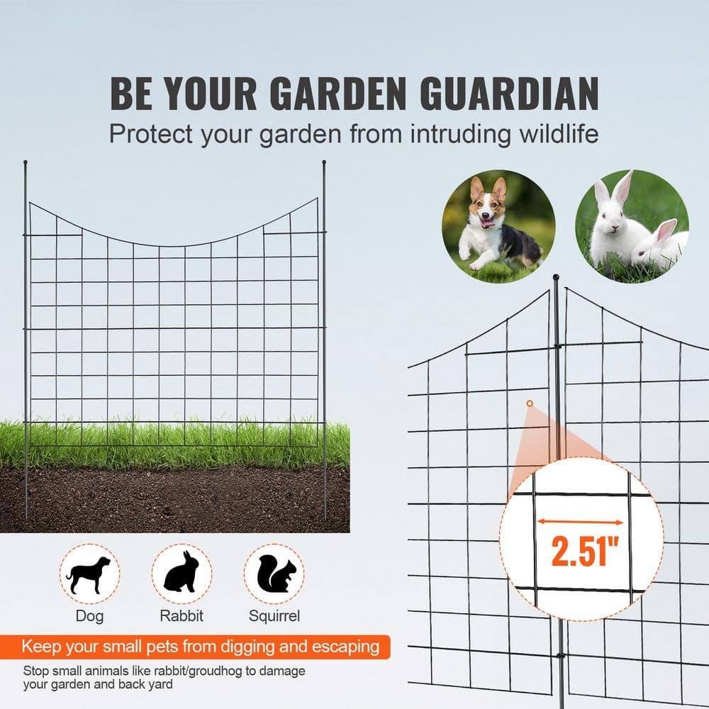 Garden Fence, 36. 6 in. (H) x 12 ft. (L) Animal Barrier Fence, Decorative Metal Fencing with 2.5 in. Spike Spacing - Hercitys