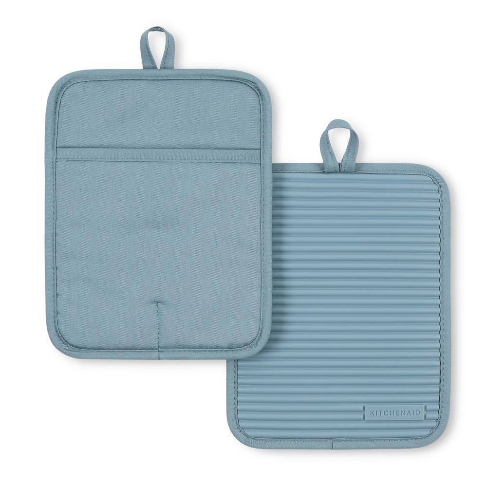 Ribbed Soft Silicone Fog Blue Pot Holder Set (2-Pack) - Hercitys
