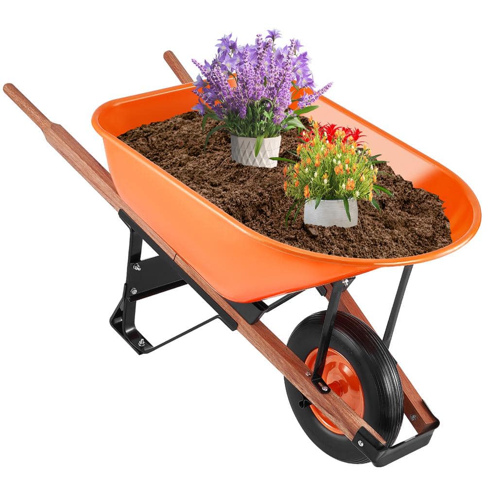 Wheelbarrow Cart, 6 cu. ft. Load and 330 lbs. Capacity, 1-Wheel Garden Dump Cartwheel Barrow with Handle 16 in. Plastic - Hercitys