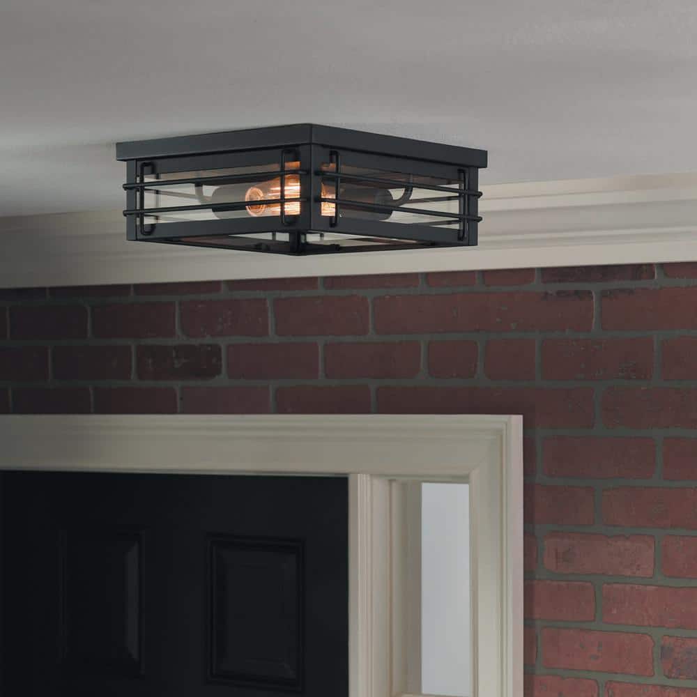 Broward 13 in. 2-Light Black Outdoor Flush Mount Ceiling Light Fixture with Clear Glass - Hercitys