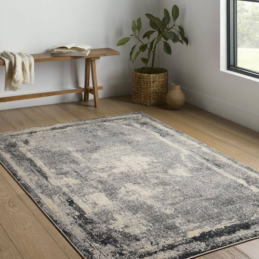 Warner Grey/Charcoal 5 Ft. 2 In. x 7 Ft. 7 In. Distressed Distressed Abstract Area Rug - Hercitys