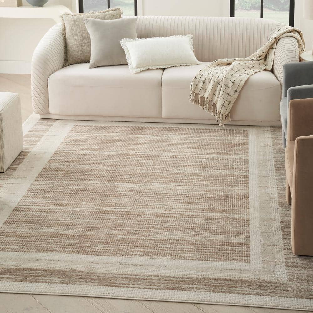 Serenity Home Mocha Ivory 5 ft. x 7 ft. Banded Contemporary Area Rug - Hercitys