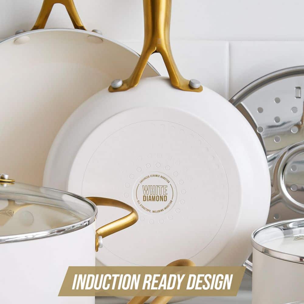 White Diamond 12 in. Aluminum Ceramic Non-stick Frying Pan PFOA & PFAS Free - Hercitys