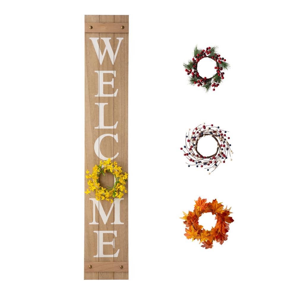 60 in. H Wooden Welcome Porch Sign, with 4 Changable wreathes (Spring/Patriotic /Fall/Christmas ) - Hercitys