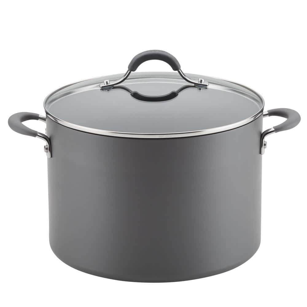 Radiance 10 qt. Hard-Anodized Aluminum Nonstick Stock Pot in Gray with Glass Lid - Hercitys