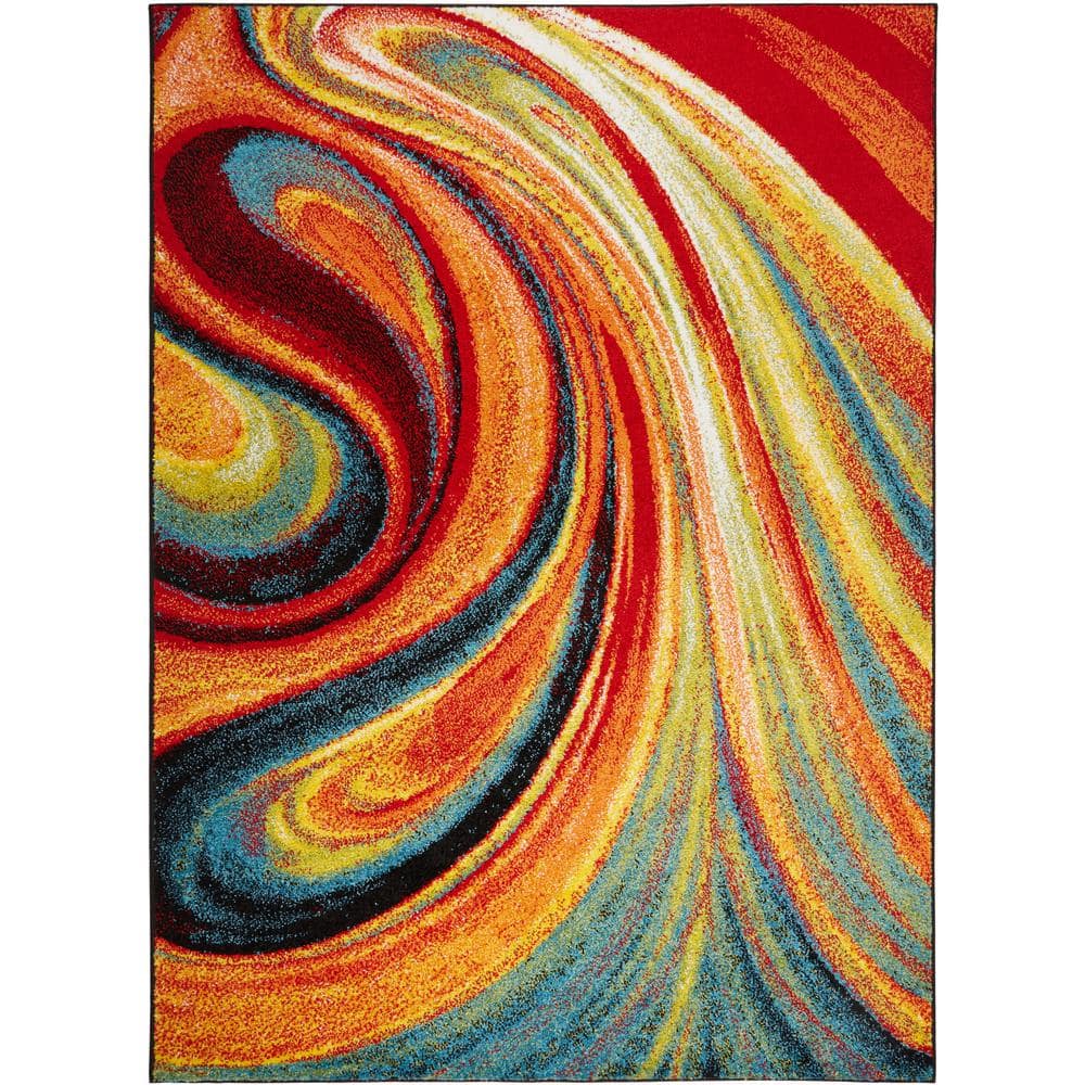 Splash Red/Blue 5 ft. x 7 ft. Abstract Area Rug - Hercitys