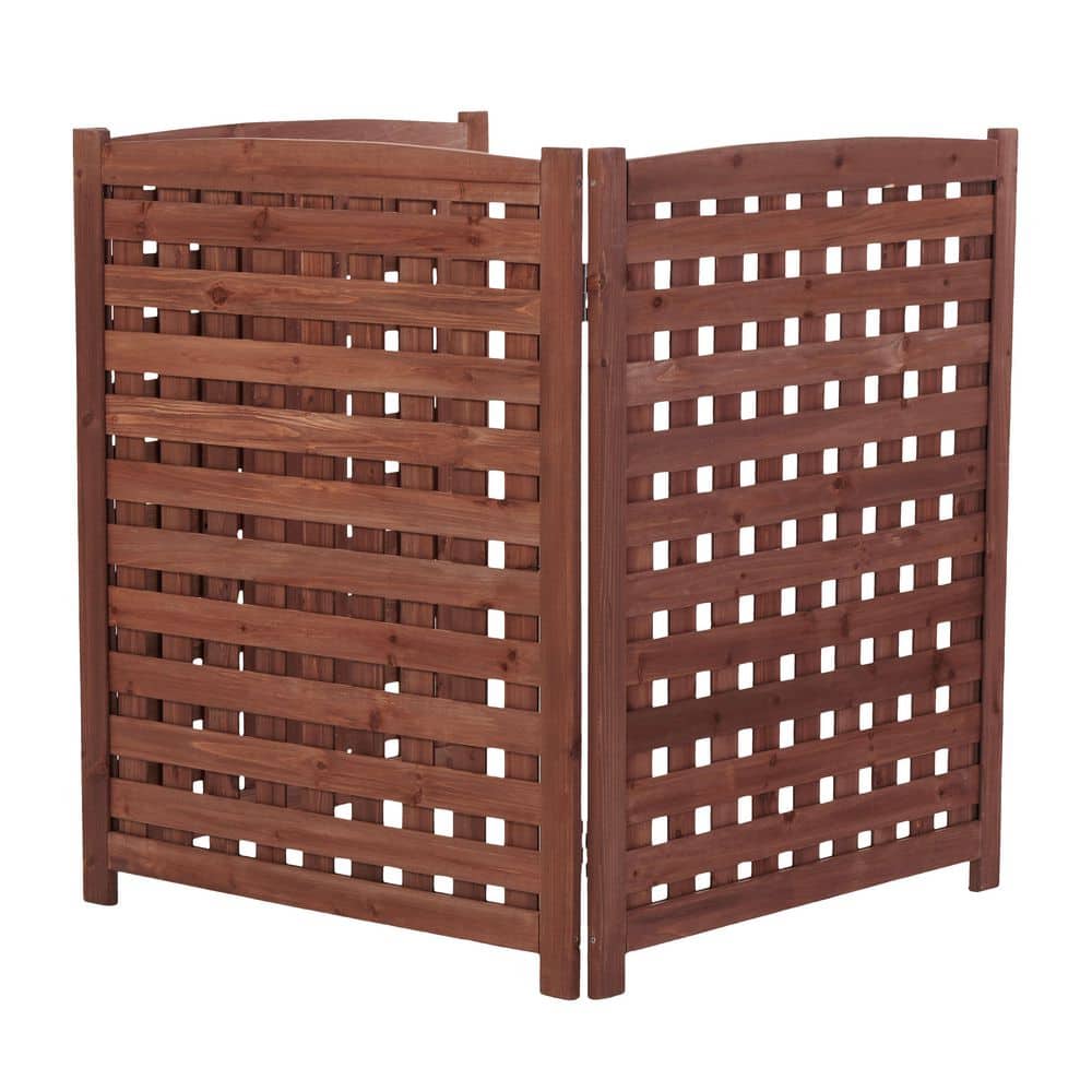 Brown 38 in. H x 32 in. W Wood Garden Fence Outdoor Air Conditioner Fence Screen, 3-Panel - Hercitys