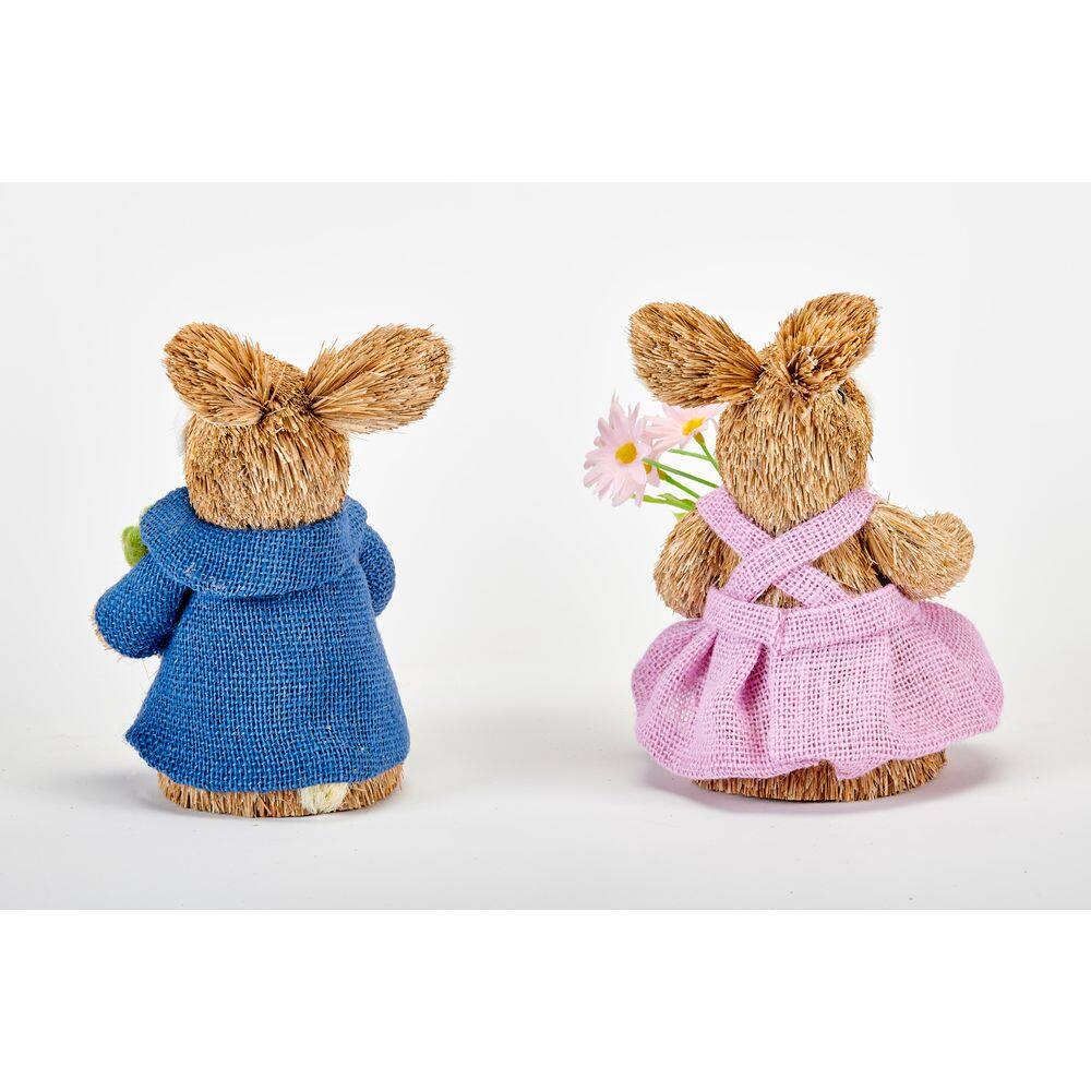 8 in. Tabletop Easter Bunny Couple Holding Carrot, (Set of 2) - Hercitys