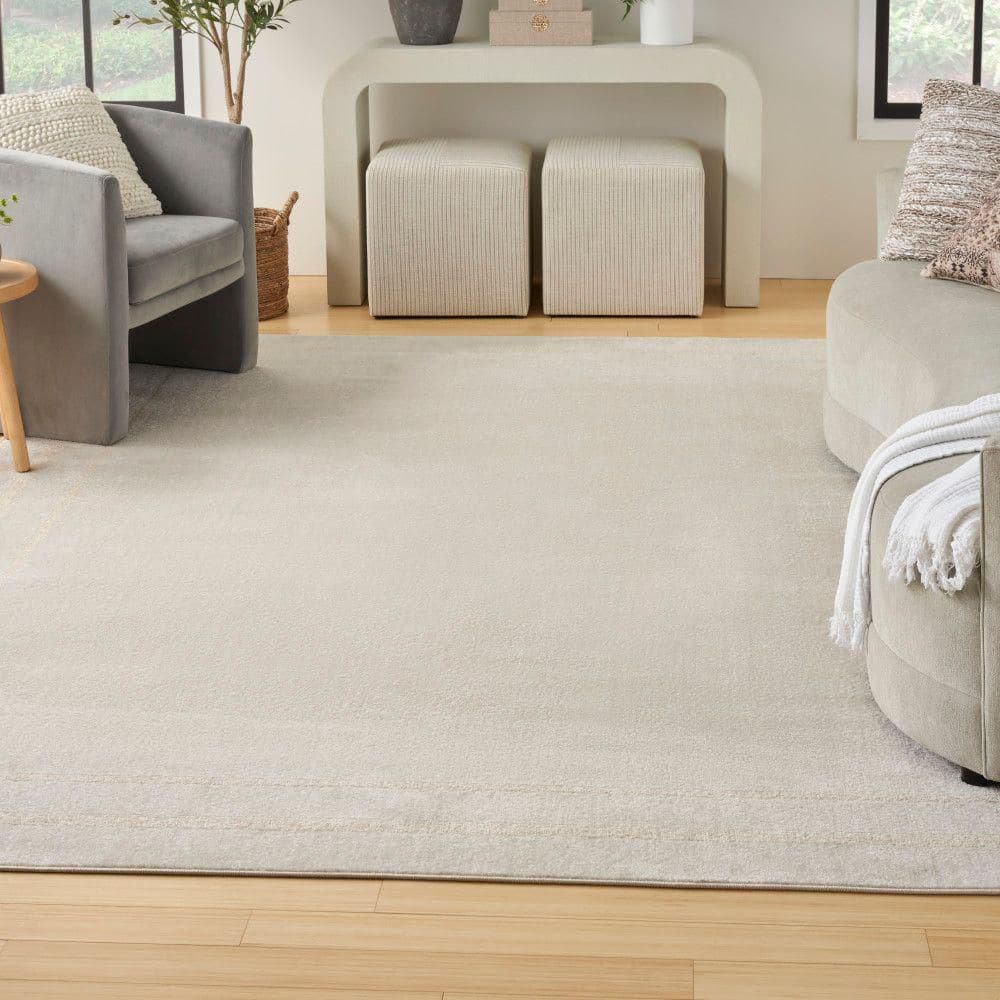 Essentials Ivory Gold 9 ft. x 12 ft. Solid Contemporary Area Rug - Hercitys