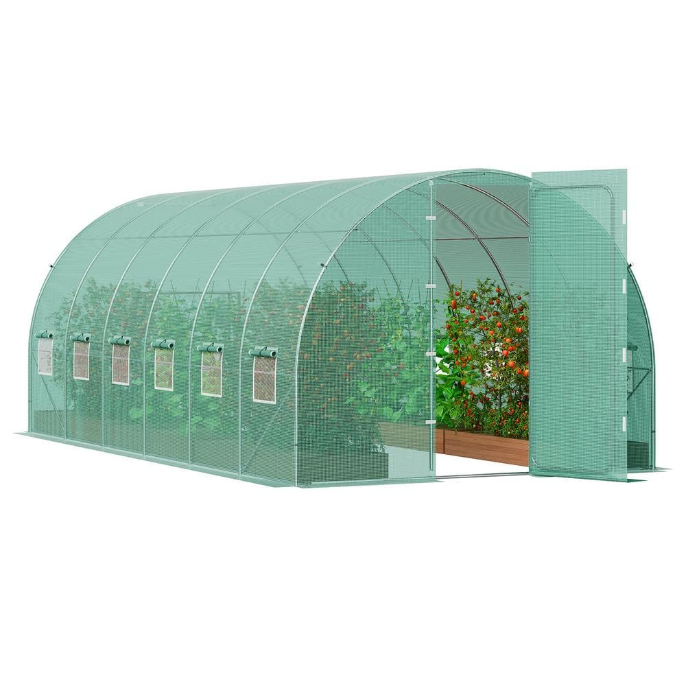 Walk-in Tunnel Greenhouse 19.4 x 9.7 x 7.4 ft. Hoop House Greenhouse Tunnel, with Galvanized Steel Frame, Green PE Cover - Hercitys