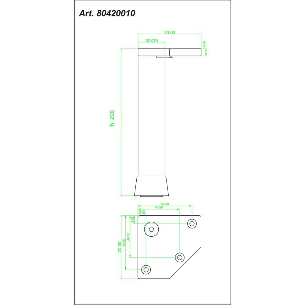 7 7/8 in. (200 mm) Aluminum Square Furniture Leg with Leveling Glide - Hercitys