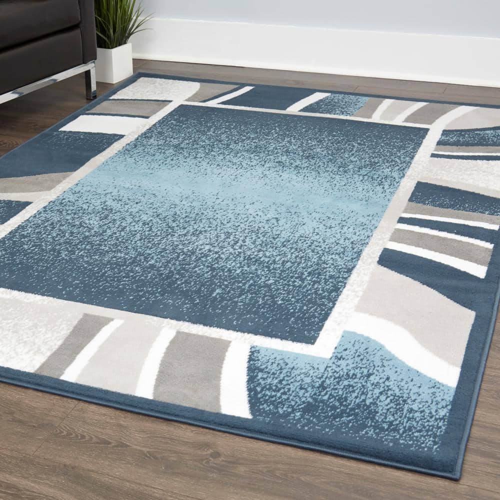 Premium Blue/Grey 9 ft. x 12 ft. Modern Area Rug - Hercitys