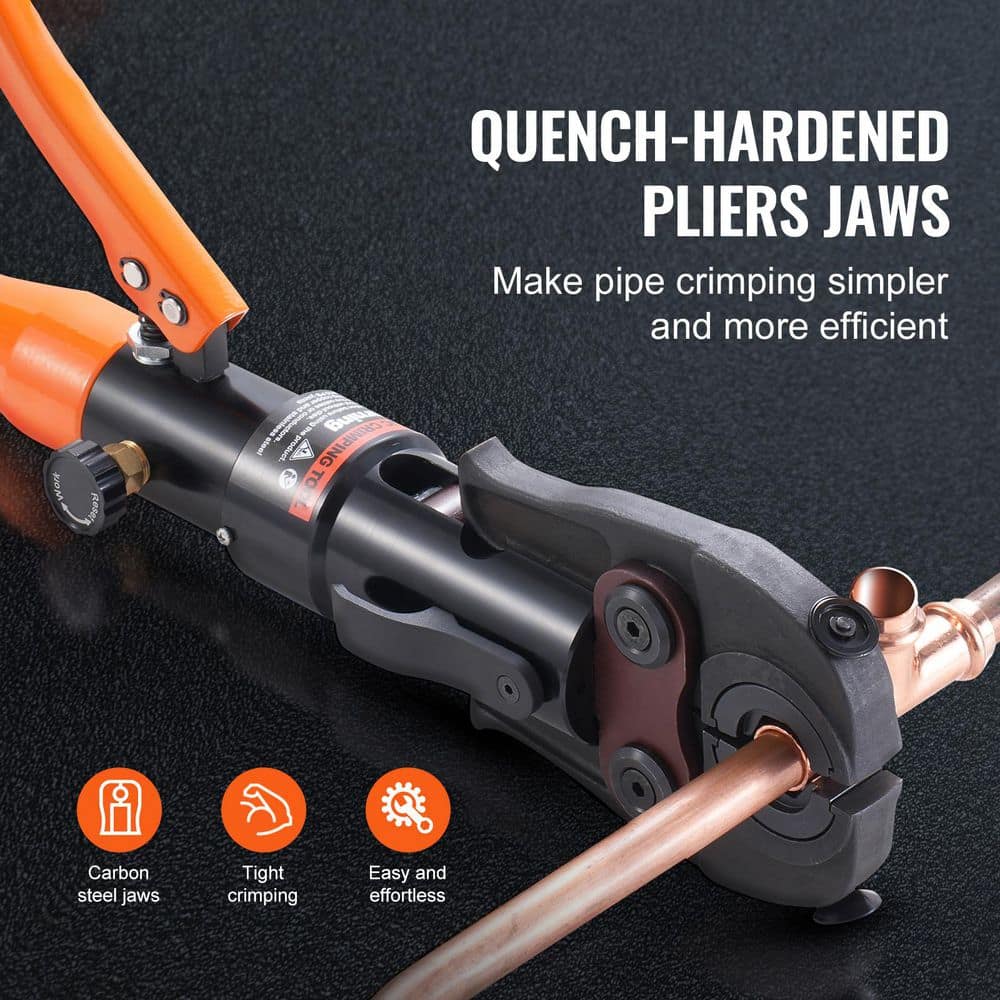 Copper Pipe Crimping Tool, Hydraulic Driven Press Tool with 1/2 in., 3/4 in., 1 in. Jaws for Copper Pipe - Hercitys