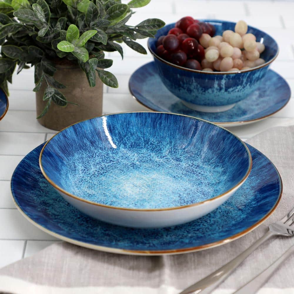 Oceanus 16-Piece Porcelain Double Bowl Dinnerware Set in Blue - Hercitys