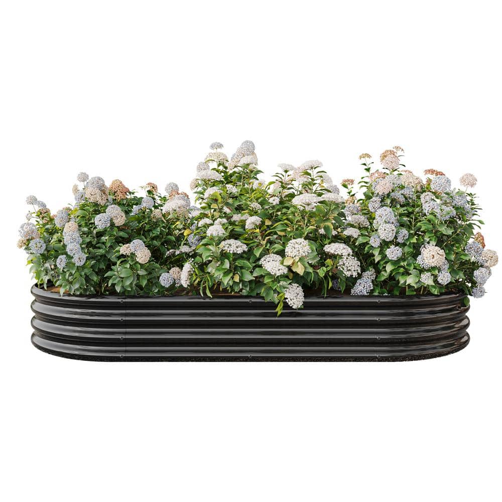 Large 89 in. L Black Metal Oval Outdoor Garden Raised Planter Bed for Plants, Vegetables, Flowers (1-Pack) - Hercitys
