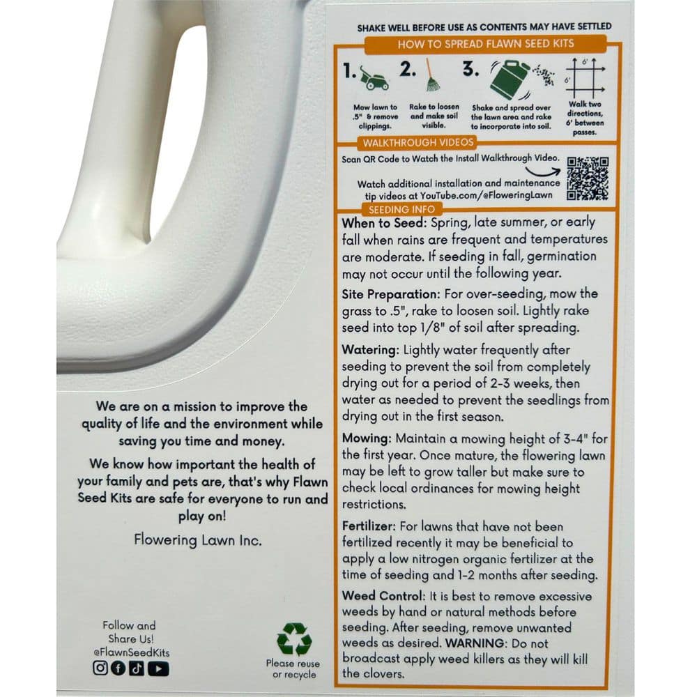 Dutch White Clover Flower Lawn Seed Kit, Easy Spread Shaker, Low Mnt, Alt Ground Cover, Covers up to 5,000 sq. ft. - Hercitys