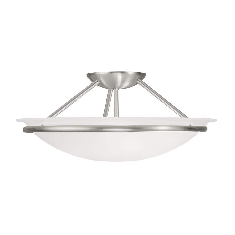 Walcott 3-Light Ceiling Brushed Nickel Incandescent Semi-Flush Mount - Hercitys