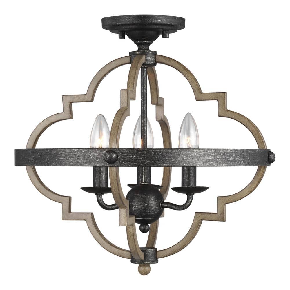 Socorro 15.5 in. 3-Light Stardust Rustic Farmhouse Semi-Flush Mount - Hercitys
