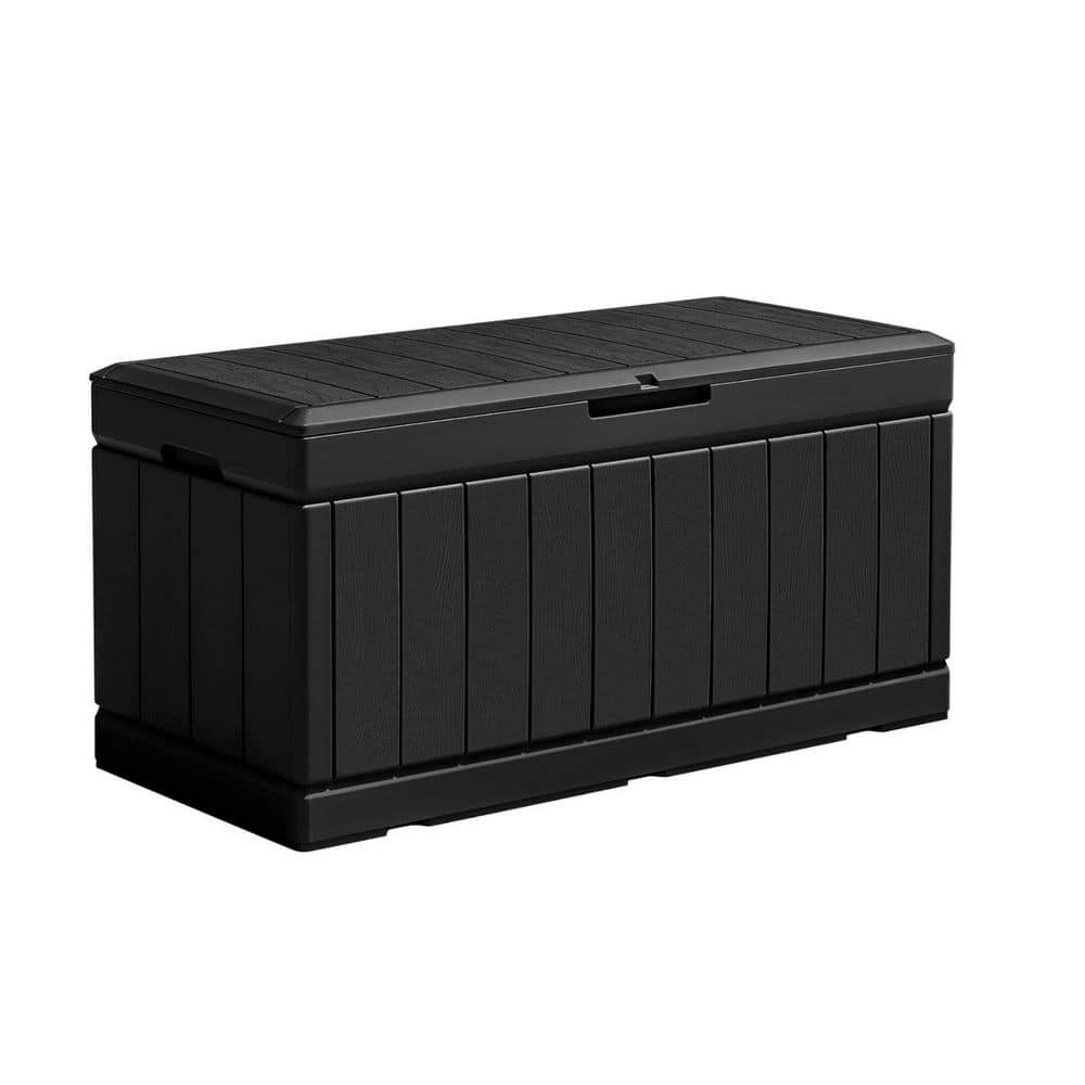 Black 85 Gal. Large Resin Deck Box Waterproof Outdoor Storage with Padlock Indoor Outdoor Organization - Hercitys