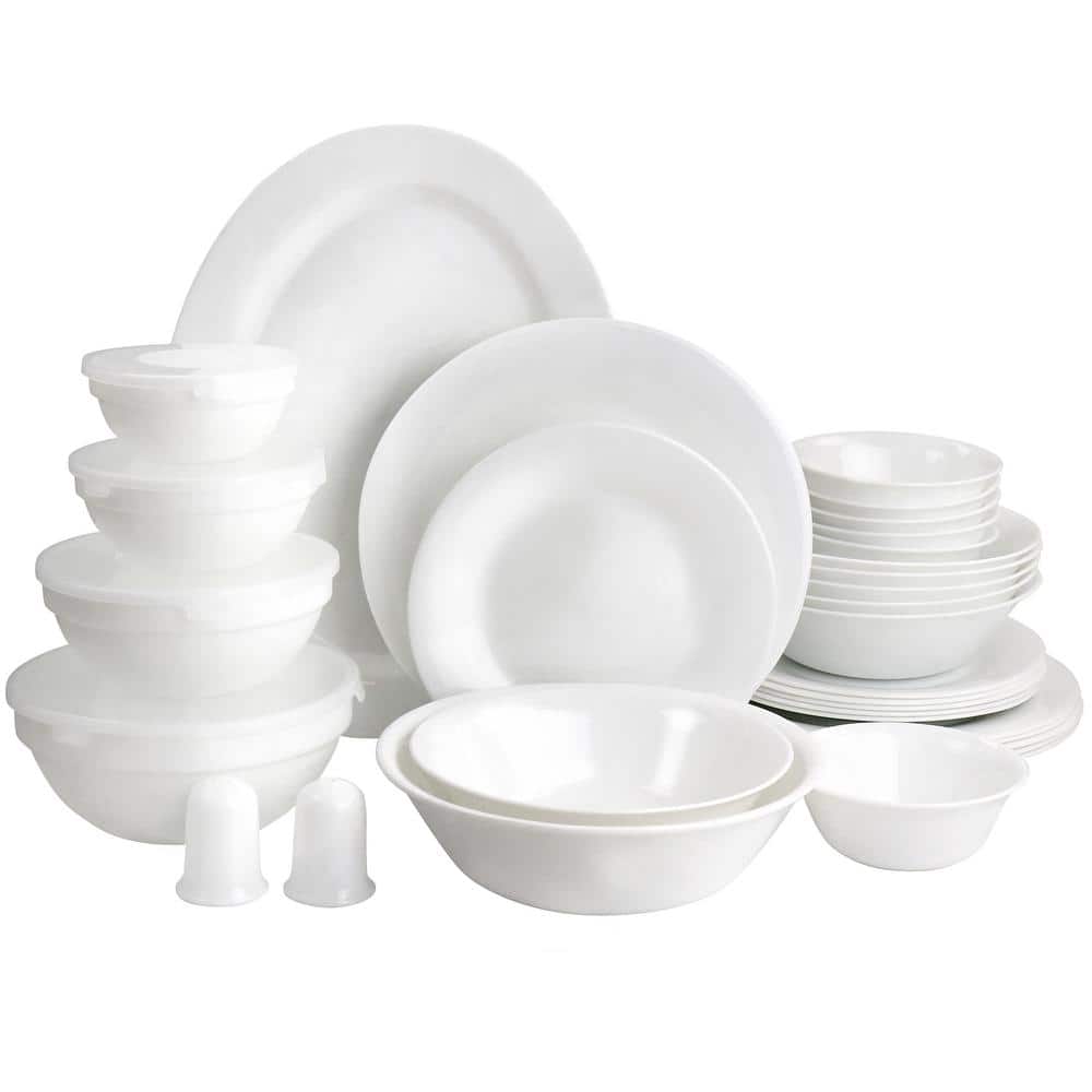 Ultra 36 Piece Tempered Opal Glass Combo Dinnerware Set in White - Hercitys