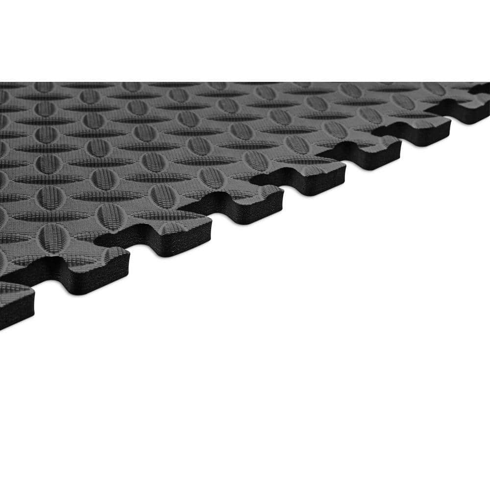 Black 24 in. x 24 in. x 0.47 in. Foam Garage Flooring Interlocking Mat (6-Pack) - Hercitys